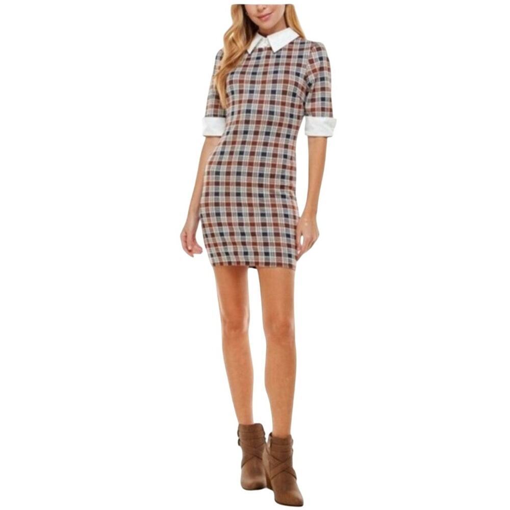 Kingston Grey Schoolgirl bodycon brown plaid dress Size Large Academia Preppy